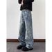 Men's Hip Hop Letter Print Jeans – High Street Trendy Slim Fit Denim Pants With Bold Design (S-3XL, Blue & Black Options)_mkmklike.com