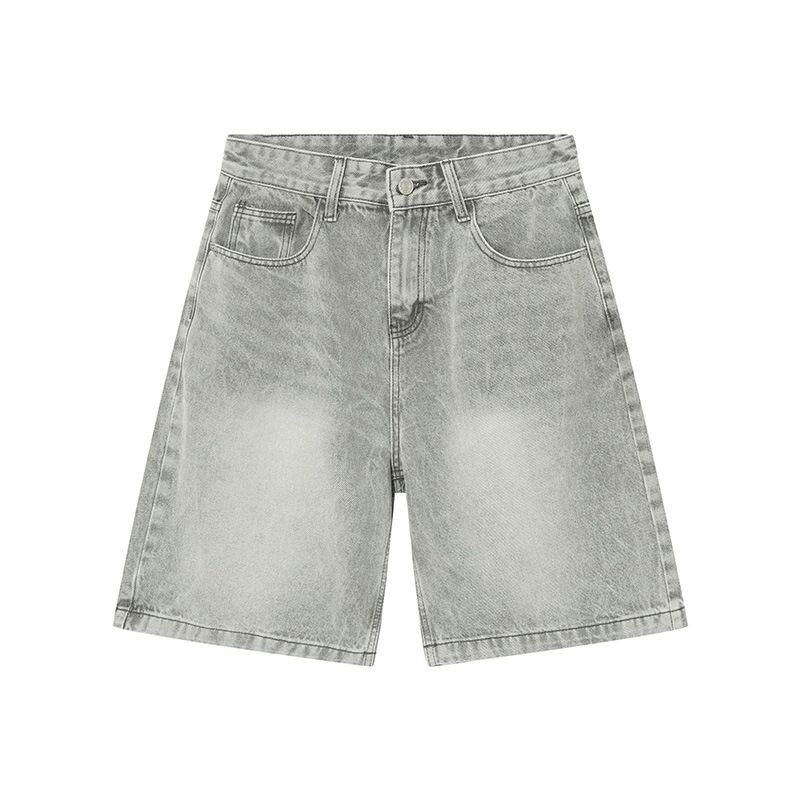Men's Clothing Summer New Retro Distressed Blue Denim Shorts Men's Loose Straight Shorts Versatile Hot Pants Trendy Brand_mkmklike.com