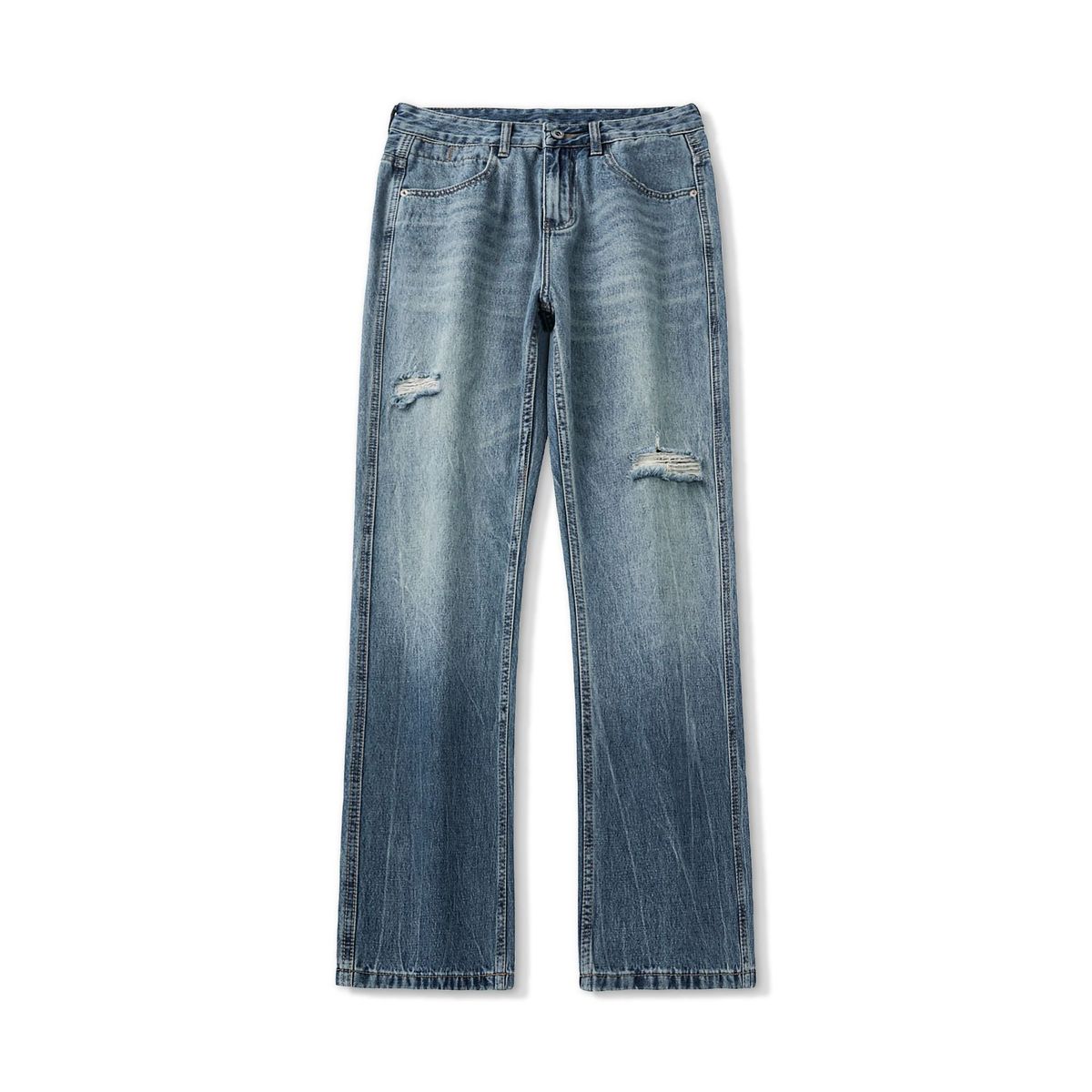 xxbro Men's Vintage Distressed Jeans – Cracked Design, Faded Wash, Retro Flared Denim Pants For Streetwear & Casual Style_mkmklike.com