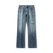 xxbro Men's Vintage Distressed Jeans – Cracked Design, Faded Wash, Retro Flared Denim Pants For Streetwear & Casual Style_mkmklike.com