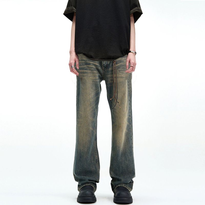 Nordmann Men's Flared Jeans New Vintage Washed Straight Autumn Winter American Style Versatile Cool Casual Pants_mkmklike.com