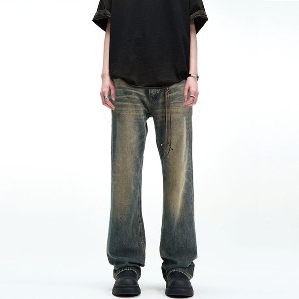 Nordmann Men's Flared Jeans New Vintage Washed Straight Autumn Winter American Style Versatile Cool Casual Pants_mkmklike.com