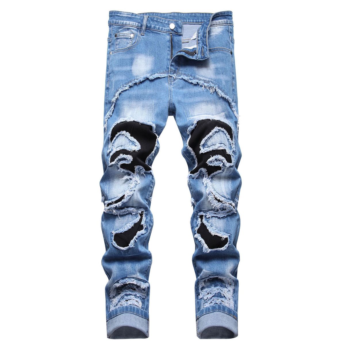Men's Distressed Denim Jeans – Vintage Washed Blue With Contrast Stitching & Knee Rips (28-42 EU Sizes) | Streetwear Staple_mkmklike.com