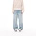 Men's Autumn/Winter Retro Casual Loose Straight Leg Jeans Midweight Cotton Washed Distressed Versatile Wide Leg Blue Black_mkmklike.com