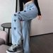 Love-Inspired High-Waist Flared Jeans – Chic Straight-Leg Wide Pants With Soft Tumble Hem (Blue/Black, S-2xl)_mkmklike.com