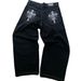 Cross-border Dark-style Embroidered Jeans, Straight Wide-leg For Men And Women, Y2K Skull Trendy Loose Hip-hop_mkmklike.com