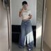 Women's Oversized Blue Distressed Denim Jeans - High Waist Wide Leg Long Pants With Ripped Details_mkmklike.com