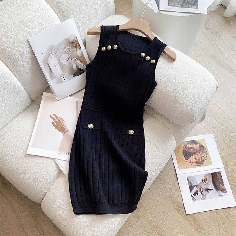 Women's Clothing high end temperament inner wear sleeveless ice silk knitted dress slimming and slimming hip bottoming skirt_mkmklike.com