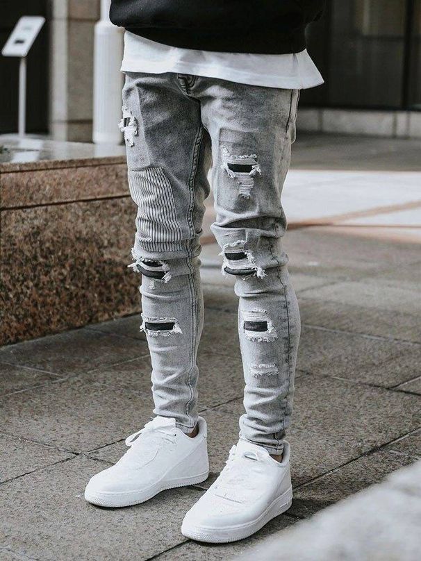 Men's Clothing Men's Worn Out Stretch Jeans Skinny Jeans Men's Jeans_mkmklike.com