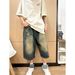 Unisex Washed Distressed Wide Leg Cropped Jeans American Retro Summer Neutral Straight Loose Fit_mkmklike.com