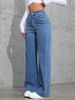 Women's Vintage Washed Denim Jeans – High-Waisted Loose Straight Leg Pants With Bow Detail (XS-XXL, Light Blue/Dark Blue, Streetwear Essential)_mkmklike.com