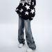 Unisex Retro Star-Print Jeans – Relaxed Straight Fit, High Street Vibe & Couple Styling_mkmklike.com