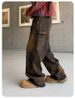 Men's Distressed Patchwork Denim Jeans - Vintage Brown High Street Style, Loose Fit Workwear Pants For Casual Streetwear_mkmklike.com