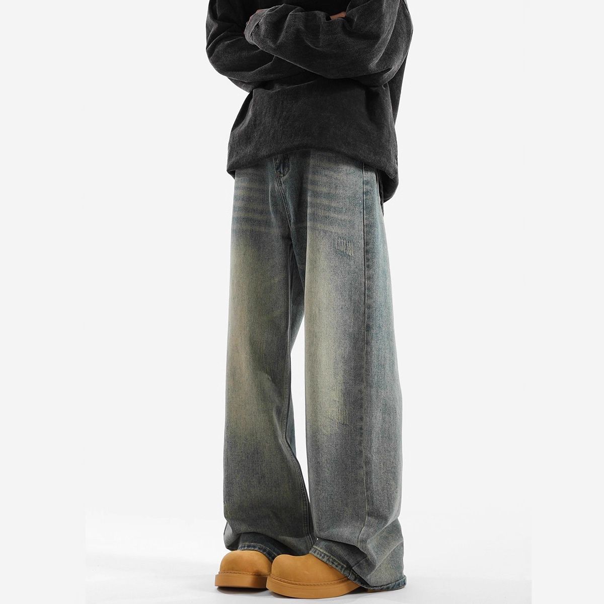 Men's Retro American Style Heavyweight Jeans Loose Straight Leg Spring Summer Trendy Casual Pants_mkmklike.com