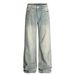 Men's Clothing Retro Trend Unisex Street Washed Bamboo Pattern Loose Men's Straight Jeans_mkmklike.com