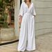 Women's 2023 temperament elegant v-neck bat sleeve wide-leg solid color simple fashion jumpsuit_mkmklike.com