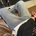 Men's Starry Sky Pattern Jeans Trendy Straight Leg Loose Wide Leg Casual Pants American Retro Washed Spring Autumn_mkmklike.com