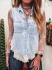Women's Clothing Spring And Summer Lace Stitching Denim Sleeveless Top Vest_mkmklike.com