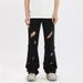 Nordmann Ripped Jeans Men American High Street Design Sense Personality Frayed Summer Loose Straight Trendy Brand Casual Long_mkmklike.com