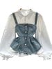 Women's Clothing Korean retro denim camisole vest fashionable layered 1 age reducing puff sleeve shirt two piece top for women spring_mkmklike.com