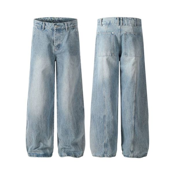 Men's Clothing Retro Lightning Pattern Washed Baggy Machete A Line Men's Casual Loose Straight Jeans_mkmklike.com