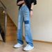 Men's Clothing Women's American Trendy Ripped Jeans Summer Loose Wide Leg Pants Color Block Floor Length Trousers Unique Style_mkmklike.com