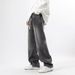 Men's Style Straight Leg Jeans High Street Retro Trendy Loose Wide Leg Floor Length Pants With Elastic Waistband Casual Long Trousers_mkmklike.com