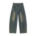 Men's Retro Style Straight Leg Wide Leg Jeans High Street Trendy Casual Mid Waist Cleanfit Trousers_mkmklike.com
