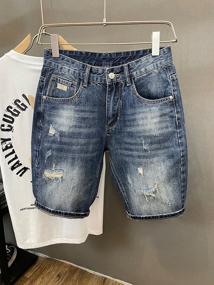 Men's Clothing Men's High Street Ripped Denim Shorts Mid-Length Casual Loose Fitting Straight Leg Five Point Pants Lightweight Versatile Summer Trendy_mkmklike.com