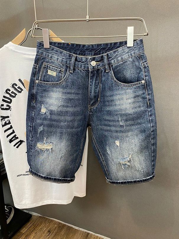 Men's Clothing Men's High Street Ripped Denim Shorts Mid-Length Casual Loose Fitting Straight Leg Five Point Pants Lightweight Versatile Summer Trendy_mkmklike.com