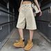 Retro Blue Washed Jacquard Denim Shorts American Trendy Loose Wide Leg Five Point Pants For Men And Women Versatile Summer Wear_mkmklike.com