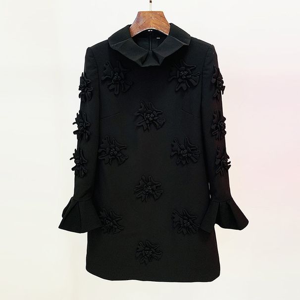 Women's Clothing new celebrity fashion socialite temperament heavy handmade three dimensional flower trumpet sleeve dress_mkmklike.com