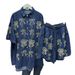 Women's Clothing Bow Denim Shirt Top + Denim Wide Leg Shorts Two Piece Set_mkmklike.com