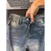 Men's Clothing Trendy Retro Style Washed Denim Jeans Slanted Cut Straight Leg Slim Fit Slightly Flared Curved Trousers Crackled Lightning Pattern_mkmklike.com