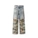 Spring And Autumn Trendy American High Street Camouflage Patchwork Fak E Two-Piece Jean Men' Niche Deign Wide-Leg_mkmklike.com