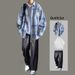 Loom Gradient Color Long Sleeve Jacket Men Spring Autumn Trendy Brand Men's Clothing Cool Style Outfit Youth Shirt Set_mkmklike.com