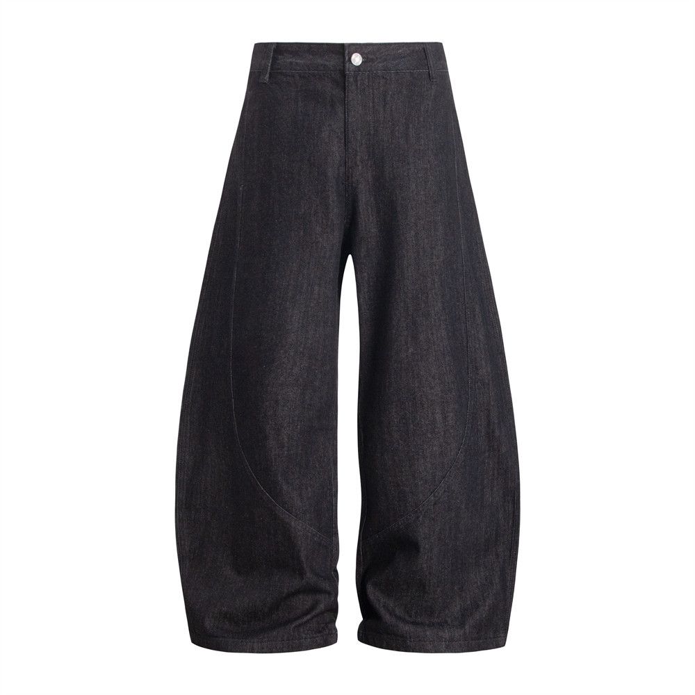 Men's Wide-Leg Long Pants Scythe Design, Hip-Hop Trendy Loose Jeans With Topstitching And Deconstructed Design_mkmklike.com