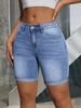 Women's Light Blue Denim Shorts Multi Layered Stretchy Slimming Versatile Mid Length Simple Folded Hem_mkmklike.com