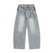 Zipper Patchwork Lace-Up Decorative Scimitar Jeans Men's Street Fashion Vibe Style Niche Loose Wide-Leg Pants_mkmklike.com