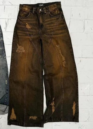 Men's Clothing New American High Street Straight Yellow Mud Dyed Jeans Loose Men And Women Retro Long Pants Trendy Boys Mud Colored Pants_mkmklike.com
