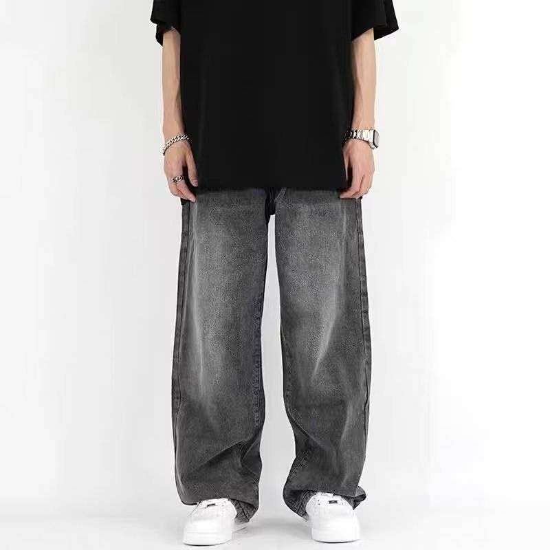 Men's Clothing Retro Washed Smoky Gray Trend Jeans Men's Loose Straight Wide Leg Drape Pants One Piece Dropshipping_mkmklike.com