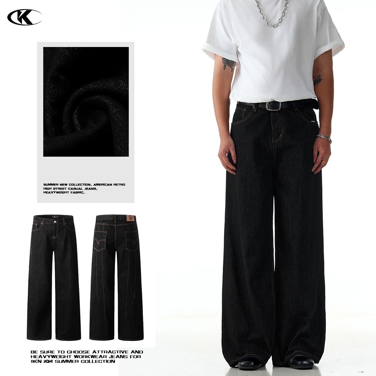Men's Clothing Straight Slim Simple Unisex Black Relaxed Fit Straight Leg Jeans - Classic Cleanfit Style, Comfortable & Versatile For Everyday Wear_mkmklike.com