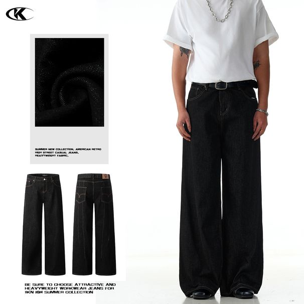 Men's Clothing Straight Slim Simple Unisex Black Relaxed Fit Straight Leg Jeans - Classic Cleanfit Style, Comfortable & Versatile For Everyday Wear_mkmklike.com