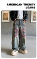 Vintage Washed Denim Jeans – High Street Distressed Print Wide-Leg Pants For Men & Women_mkmklike.com