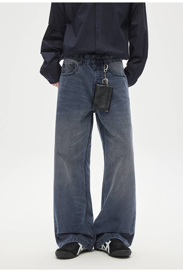 Unisex Vintage Washed Jeans – High-Waisted Relaxed Straight Leg With Whisker & Fading Details (100% Cotton, Blue/Navy/Seagull Grey)_mkmklike.com