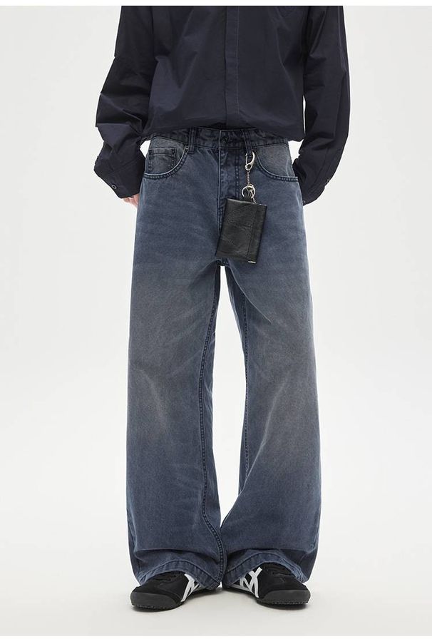Unisex Vintage Washed Jeans – High-Waisted Relaxed Straight Leg With Whisker & Fading Details (100% Cotton, Blue/Navy/Seagull Grey)_mkmklike.com