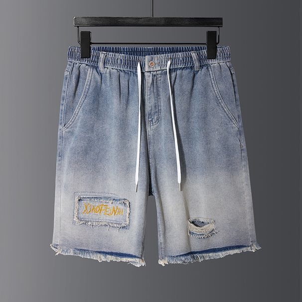 Men's Summer Elastic Waist Denim Shorts Loose Fit Mid Waist Comfortable Jeans Shorts_mkmklike.com