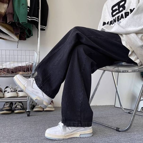 Men's Yellow Mud Jeans Straight Leg Loose Fit Wide Leg Casual Long Pants American High Street Style Trendy Versatile Washed Retro_mkmklike.com
