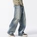 Distressed Washed Jeans For Men Loose Straight Pants American Street Style Cool Frayed Vintage Wide-Leg Long Trousers_mkmklike.com