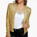 Women's round neck long-sleeved solid color cardigan casual versatile sequined jacket_mkmklike.com